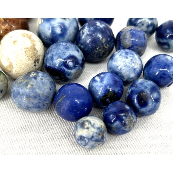 Bennington Marbles 32 Piece Lot Blue Brown Salt Glazed Clay Largest 31mm - Picture 9 of 9